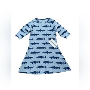 Crann Organic NWT Size 4 Blue Fish Print Dress